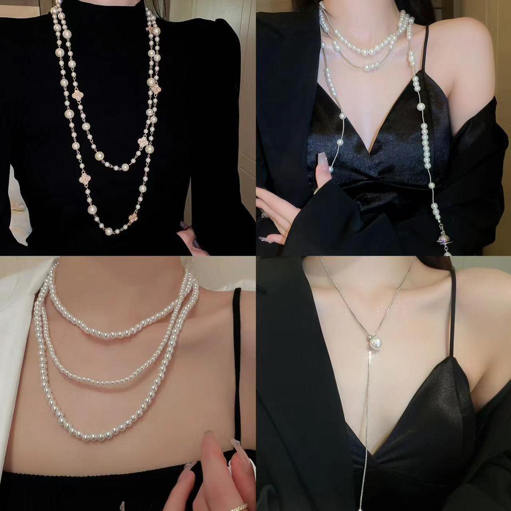 Elegant Minimalist Long Pearl Necklace - French Light Luxury High-End Women's Sweater Chain