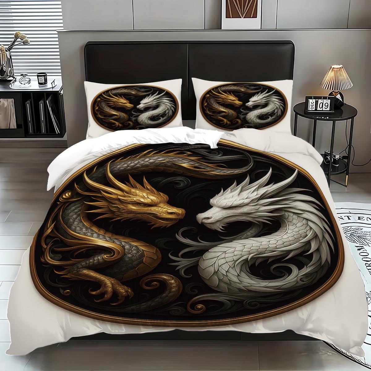 Comforter Dragon Pattern 3Pcs Digital Printed Bedding Set S Queen King Size Double Bed Set Home Luxury Comforter (quilt)-EU Single(135*200cm)3pcs