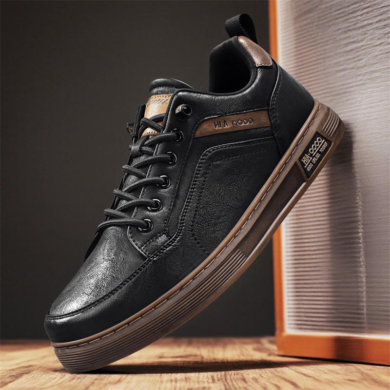 Осенние новые уличные водонепроницаемые кожаные однотонные повседневные туфли без шнурков на толстой подошве износостойкие кеды 39