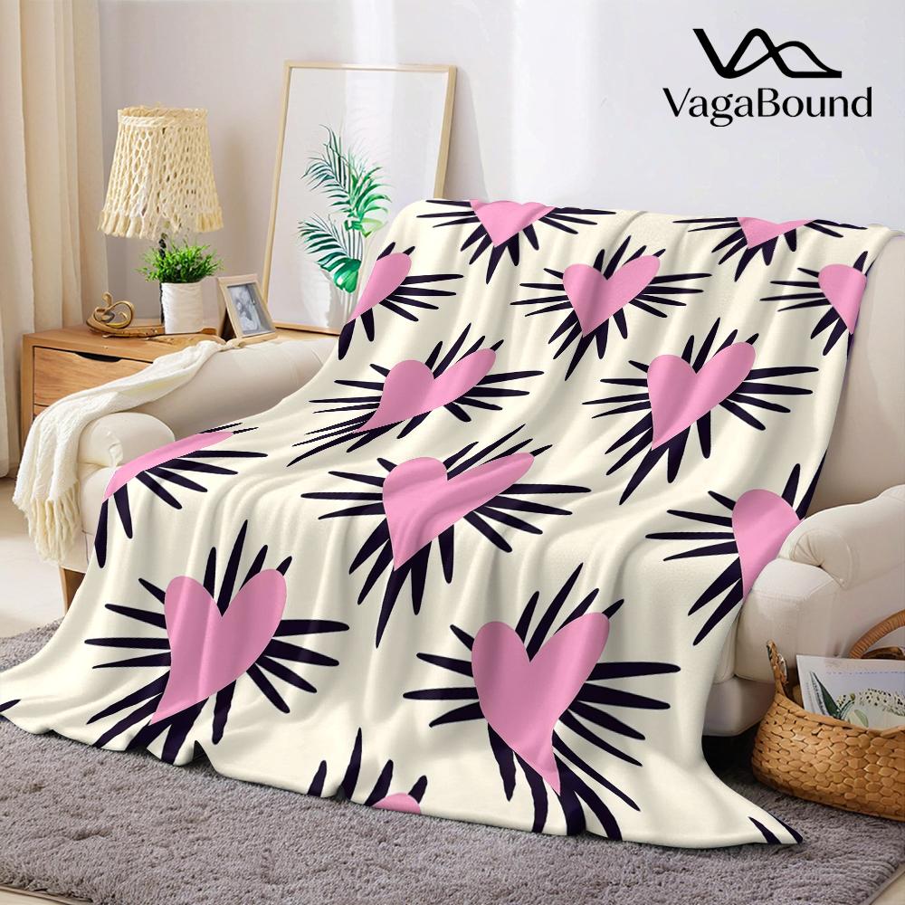 Pink Heart Burst Flannel Blanket Warm Soft Halloween Christmas Couch Warm Cozy Decorative Decor Gift for All Season