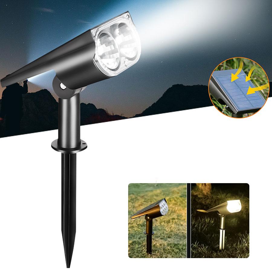Outdoor 2LED Solar Spotlight Garden Solar Powered Lamp Adjustable In-Ground IP65 Waterproof Landscape Wall Light Lighting