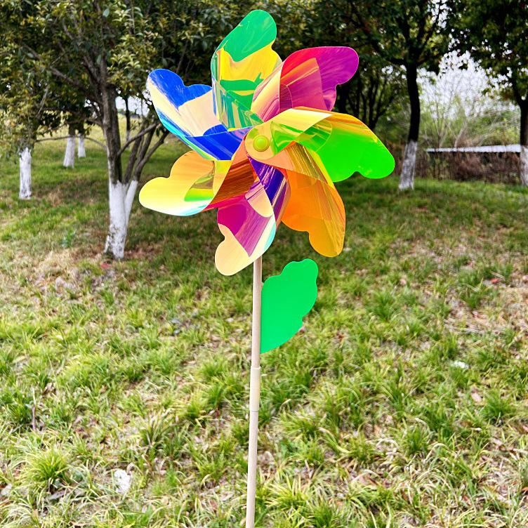 Large Iridescent Wooden Pinwheel Toy for Outdoor Fun
