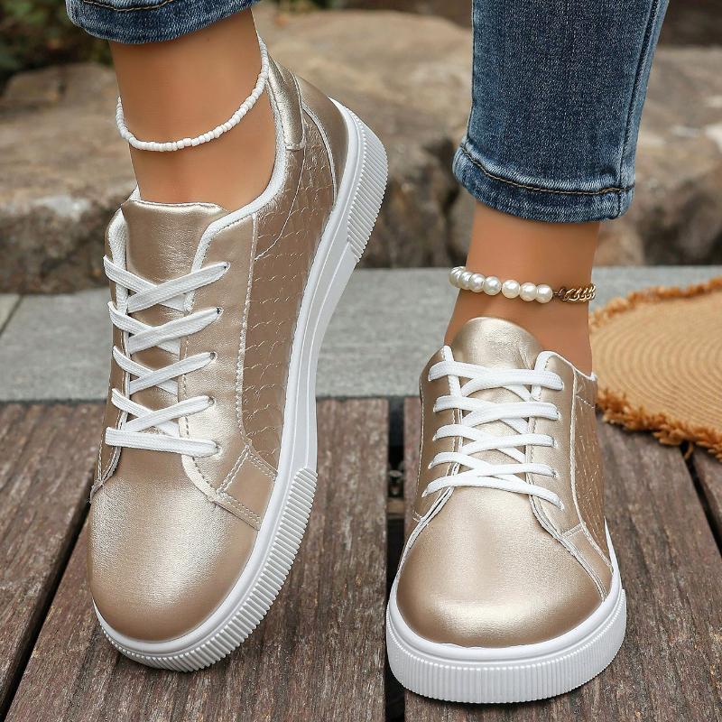 Women Gold Sliver Sneakers Spring Autumn New Women Fashion Lace-up Soft PU Leather Board Shoes Ladies Casual Shoes