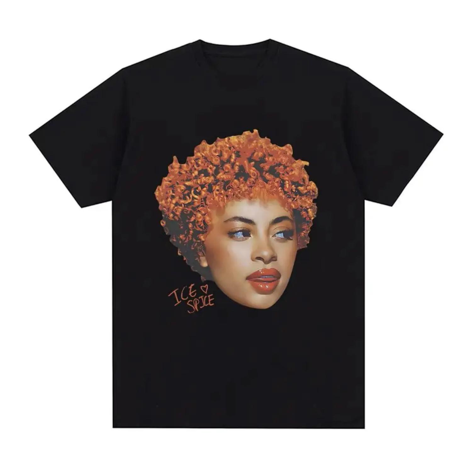 

Rapper Ice Spice Sexy Sunset Curly Hair Silky Thick Lip T-shirt Women s Fashionable Hip-hop Street Tees Summer Casual Top 900077 XXXXXL чорний