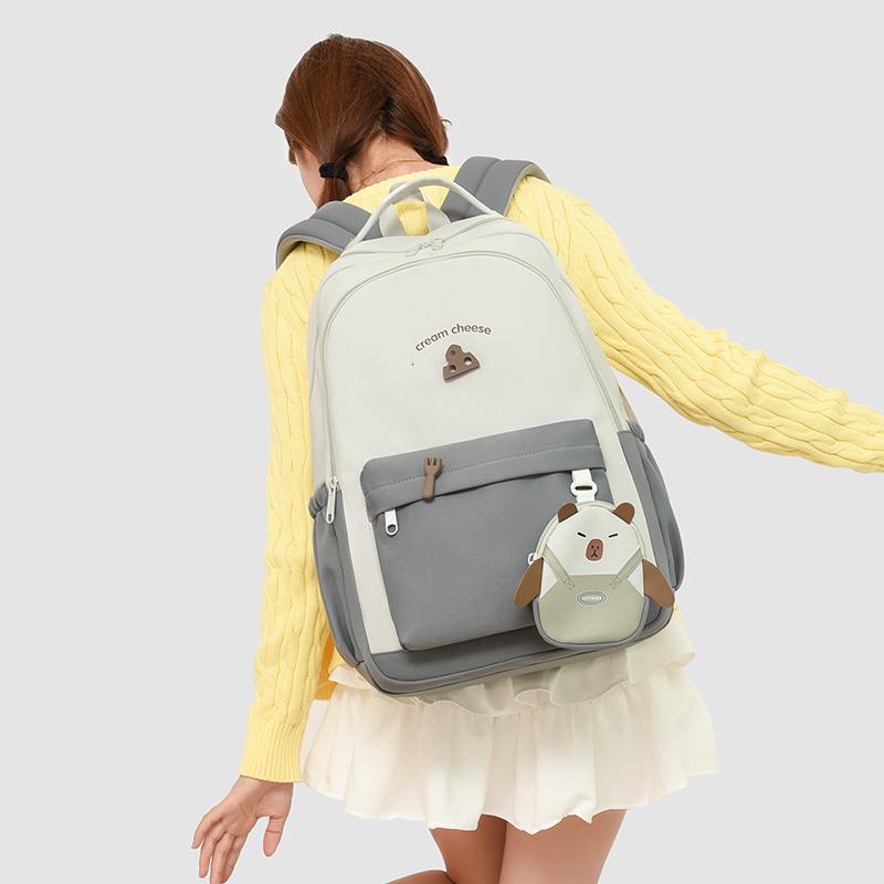 Women's Solid Color Backpack Student Large Capacity Schoolbag Commuter Backpack