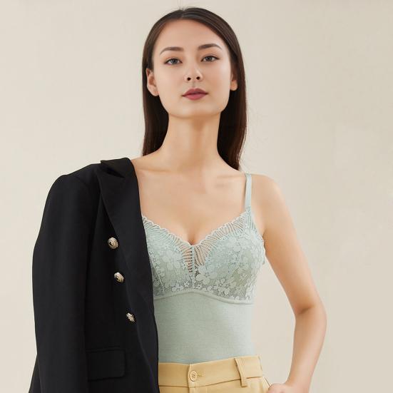 Damska kamizelka termiczna 2 w 1 na jesień i zimę, biustonosz bezszwowa koronkowa z regulowanymi ramiączkami, nadająca się do prania w pralce, bielizna do codziennego noszenia w domu