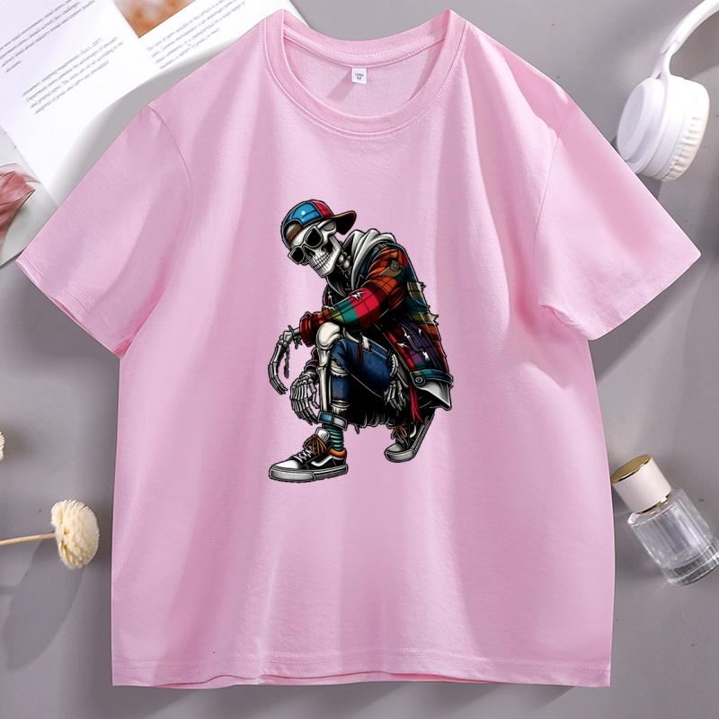 Unisexs Cotton Short Sleeve Skull Graphic Tee Casual Round Neck Short Sleeve Tshirt Cotton Printed Streetwear Male Clothing Tops