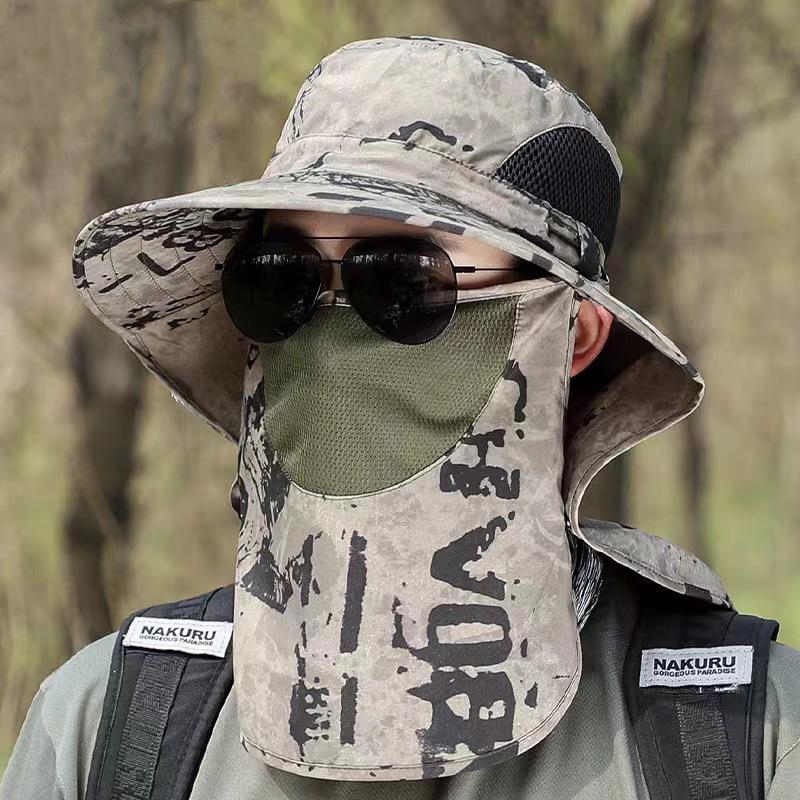 Eimerhut Herren Sommer Outdoor Hut Sonnenschutz Gesichtsmaske Sonnenschutzhut Große Krempe Herren Sonnenhut