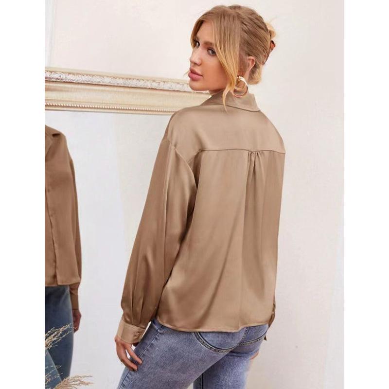 Fashion Long Sleeve Casual Loose Shirts for Women Spring and Summer New Office Ladies Blouses Tops Button Up Lapel Solid Simple Slim Woman Shirt 26257
