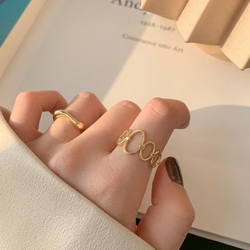 Korean Style Geometric Irregular Square Patchwork Ring - Adjustable Retro Creative Index Finger Ring for Women