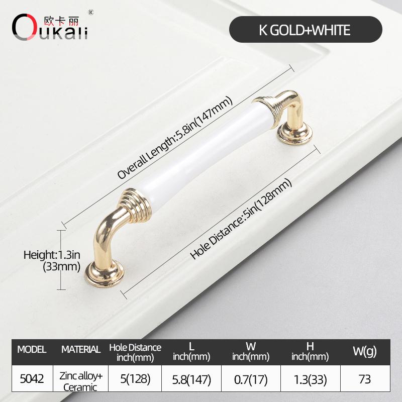 Oukali Classical Furniture Cabinet Handle Kitchen Drawer Ceramic White Handle Wardrobe Zinc Pull Handles