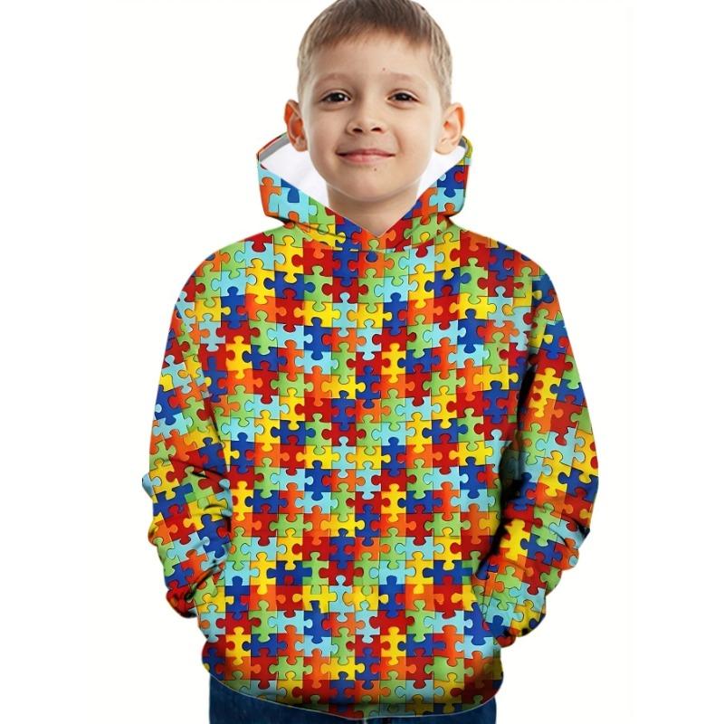 Herbst 3D Baustein Bedruckte Hoodies Modische Lässige Sport Langarm Kinder Jungen Kapuzen-Sweatshirts