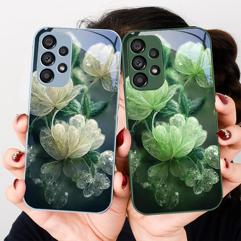 Pink Crystal Flower For Samsung S8 S9 S10 S20  Ultra S21 Pro S22 Plus S23 FE S24 Ultra S25 Edge S25Ultra Glass Phone Case