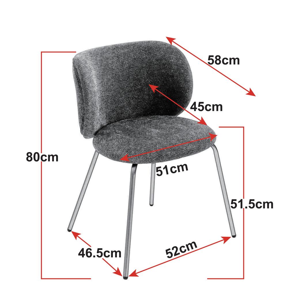 Contemporary Chenille Dining Chairs, Cozy Curved Back Support with Soft Upholstery, Bronze Metal Legs,Set of 2 ,Gray color