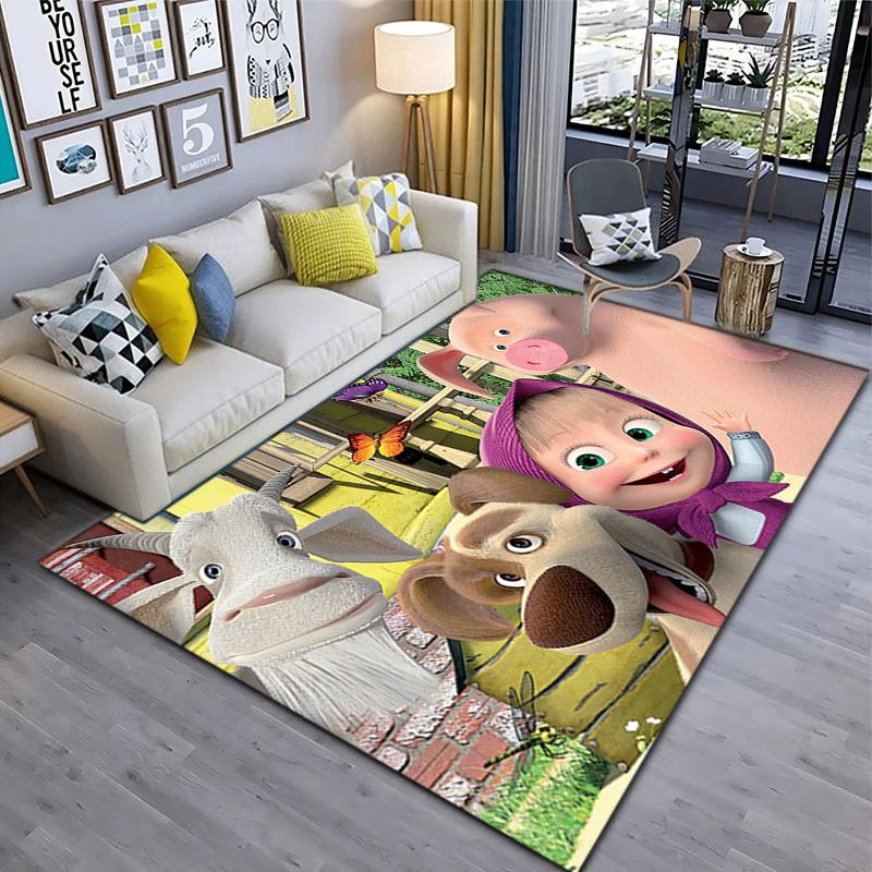 Russian animation Masha and the Bear Fairy Tale Cartoon Carpet Soft Home Living Room Bedroom Door Mat Outdoor Picnic Ground Mat rug T6