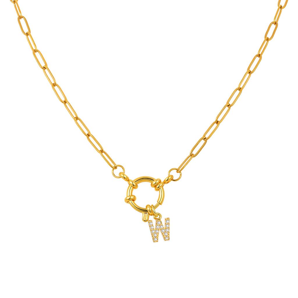 Stainless Steel Plated 18K Gold Stylish Simple Small Square Chain Bubble Buckle Copper 26 Letter Necklace Nc-1887