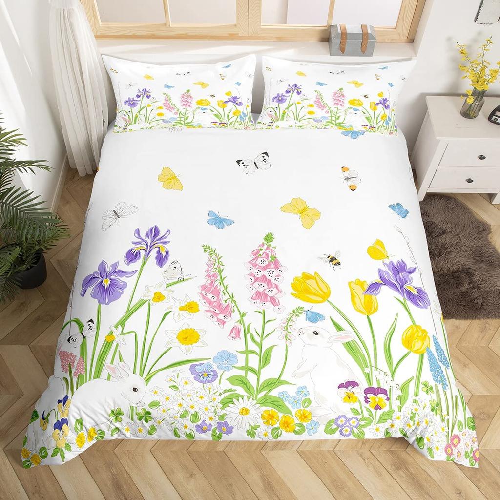 Easter Rabbit Duvet Cover Collection Golden Elk Horn Stars Quilt Cover Cartoon Pet Animal Bedding Collection For Girls Boys Kawaii Room Decor