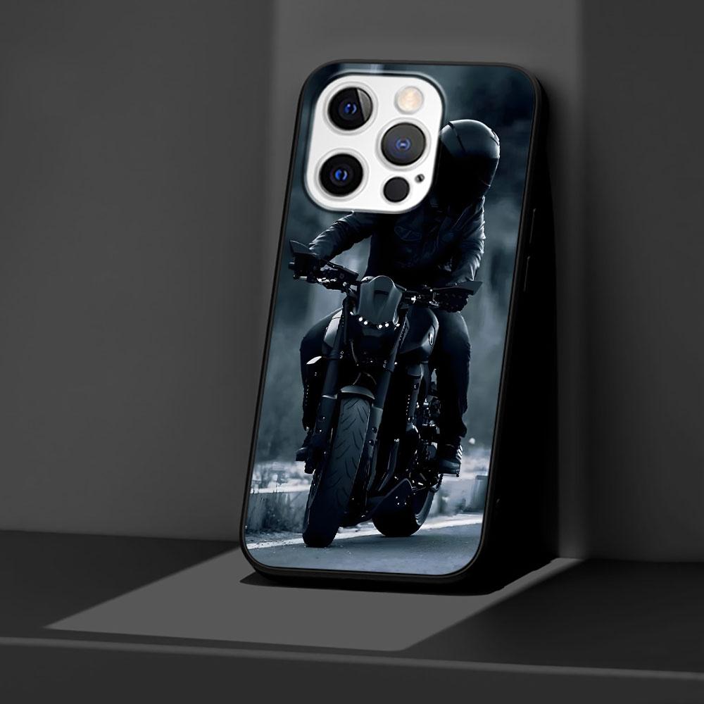 Motorcycle Case for Apple iPhone 14 11 7 SE 2020 8 X XS 13 12 Mini XR 15 Pro Max Silicone Black Soft Phone Cover