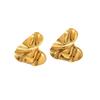 304 Stainless Steel Heart Stud Earrings - Pleated Irregular Design, 18k Gold Plated