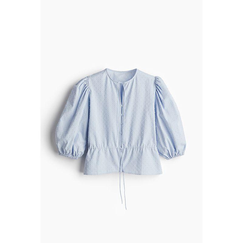 

HM Women s Clothing Puff Sleeve Shirt Fall 2025 New Arrival Puff Sleeve Cotton Tops 1264057