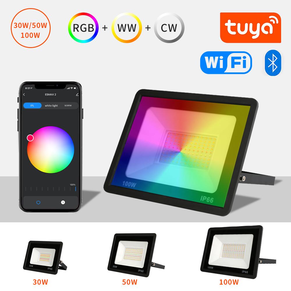 

Светодиодный RGB прожектор Smart Reflector 30 Вт 50 Вт 100 Вт Водонепроницаемый уличный прожектор Настенное освещение Tuya WIFI Управление проектором Сад