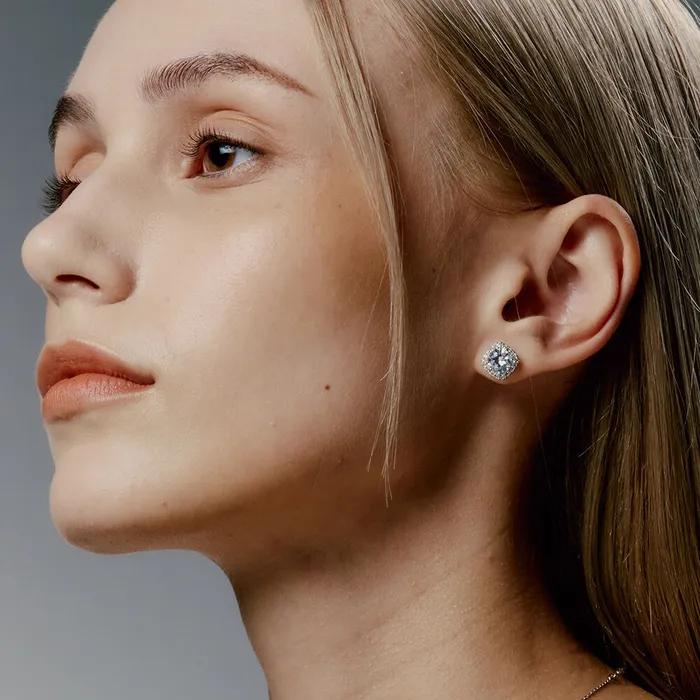 Raindrop Halo Set Solitaire Stud Earrings