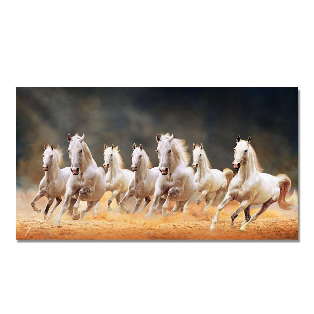 7 White Running Horses Canvas Painting Animal Posters and Prints Wall Art Picture