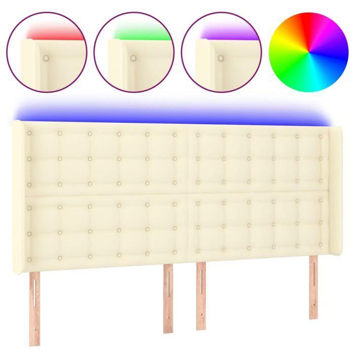 Tête de lit - MAISON EXCLUSIVE - 163x16x118/128 cm - Similicuir crème - LED découpable - Hauteur réglable