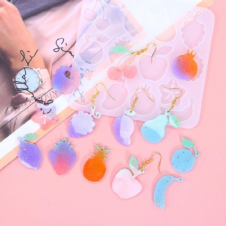 Silicone Earring Molds Resin Drop Jewelry Moulds Fruit/Vegetable Series Jewelry Making Molds for Kids and Teens Crafting