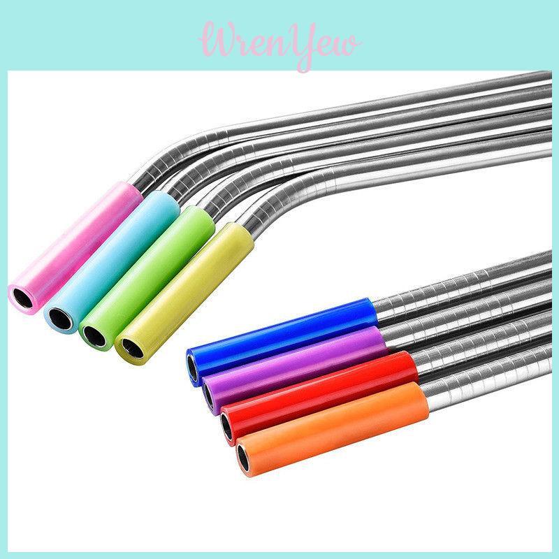 Elegant And Durable 8 Pcs Stainless Steel Metal Drinking Straws With Silicone Tips