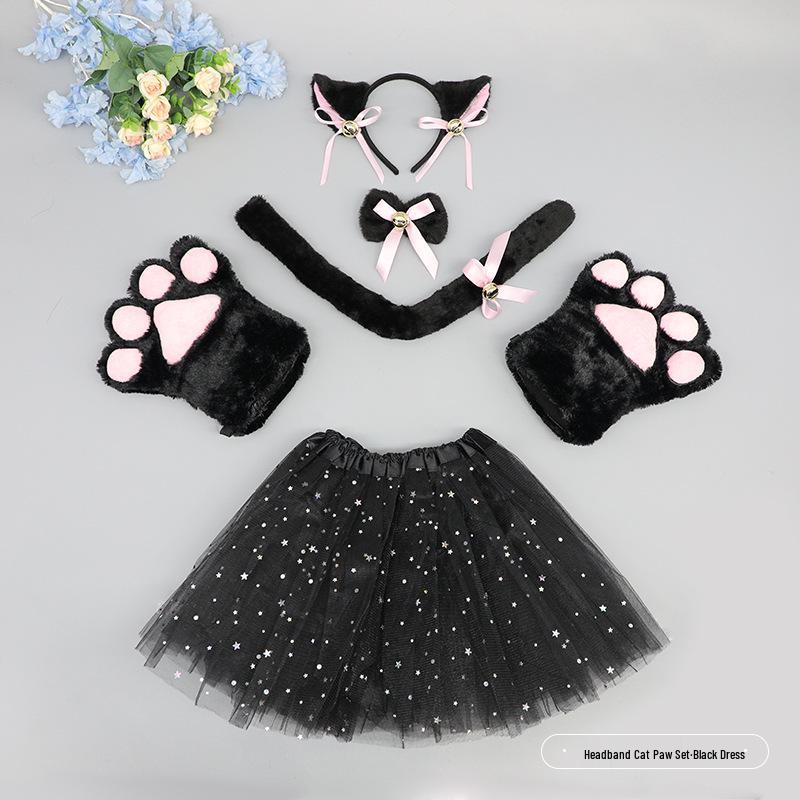 Cute Kitten Cosplay Set: Cat Ears Headband, Paw Gloves & Tail Accessory