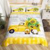 Cartoon Gnome Sunflower Duvet Cover King Queen Lovely Dwarf Flowers Bedding Set Yellow Floral Comforter Cover with 2 Pillowcase