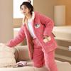 Womens Coral Fleece Quilted Pajama Set Winter Warm Flannel Loungewear