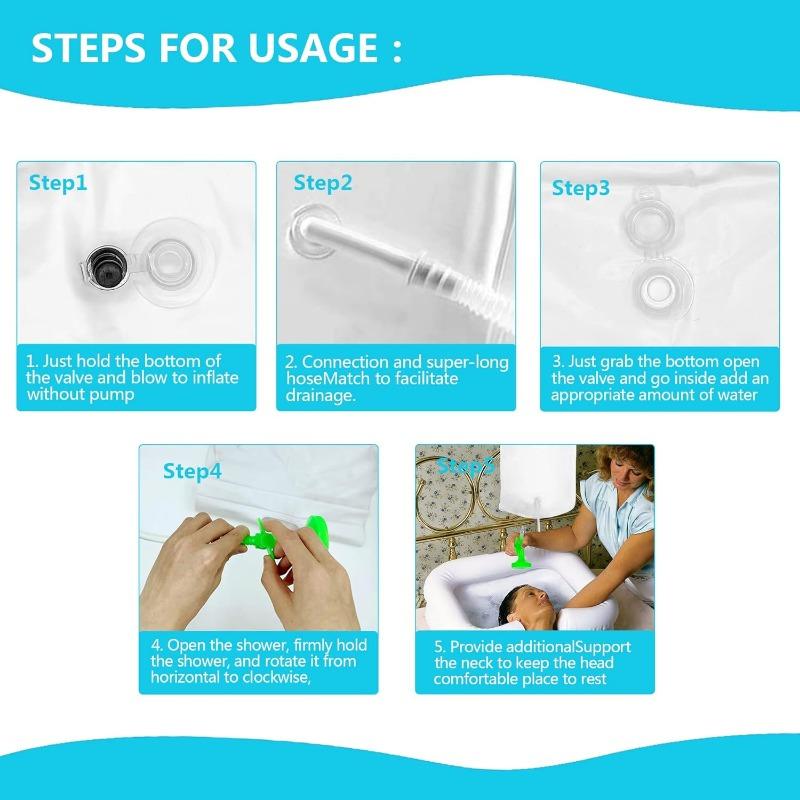 Hair Wash Basin for Bedridden People with Shower Head and Water Bag, Shampoo Basin with 1 m Drain Hose, Hair Washing for Bedridden People