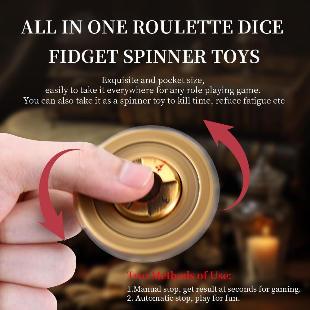 2-in-1 DND Dice & Fidget Spinner(1 Pack), Unique Roulette D&D Dice, Cool Spinner D&D Metal Dice Set, D6, D8, D10, D12,D20,D% 7-in-1 Dungeons and