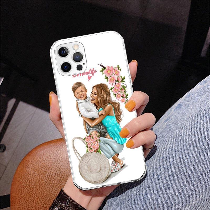 Mom Baby Girls Phone Case For iPhone 17 Air 16 Pro Max 16E 15 + 14 Plus 11 12 13 Mini 7 8 SE Gift Print Cover Fundas 17 Air 16 P