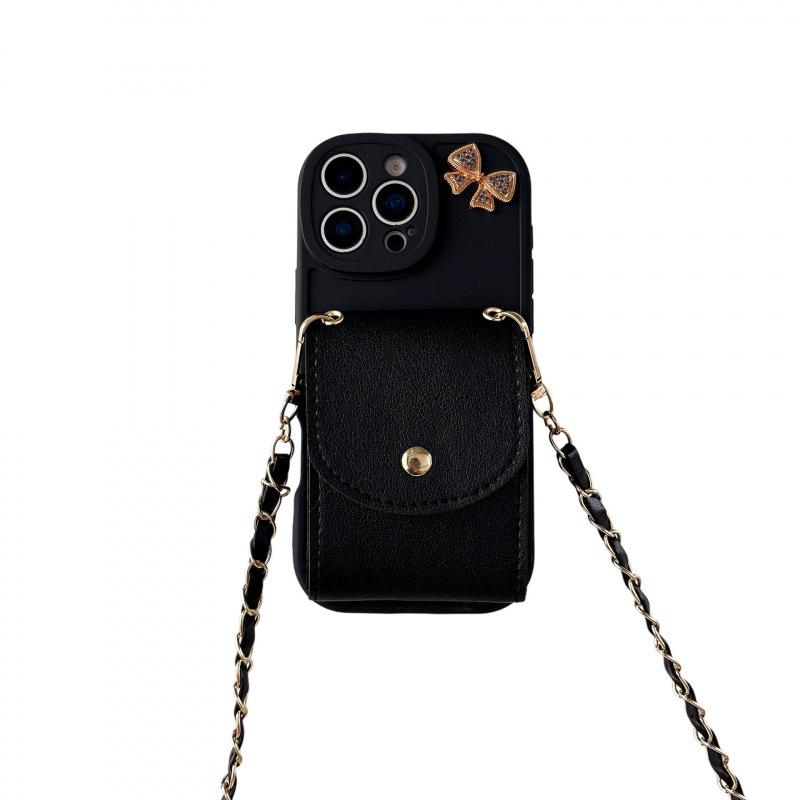 Leather Textured Crossbody Chain Card Holder for iPhone 17/16 Pro Max/15/14 Protective Case
