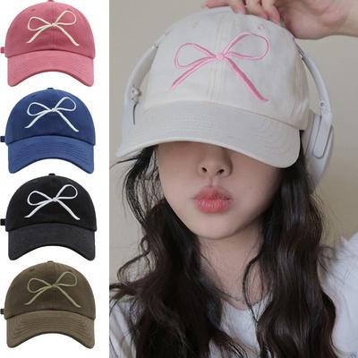 İşlemeli Yay Beyzbol Şapkası Kore Y2K Çok Yönlü Güneş Şapkası Pamuk Nefes Doruğa Kapaklar Açık Ayarlanabilir Spor Unisex Saçakları Hip-Hop Net Şapkalar