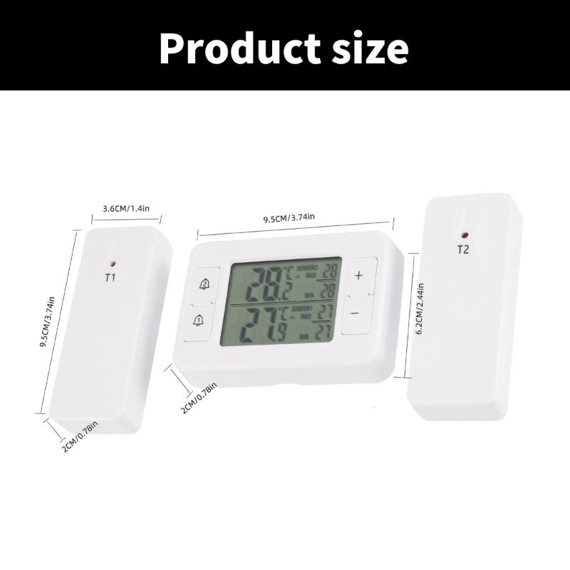 Double Sensoring Electronic Temperature Gauge with Clear Display & Alerts System Digital Thermometers for Fridge & Cold Storage