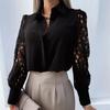 Womens Elegant V Neck Long Sleeve Blouse Shirt Floral Lace Patchwork Lady Tops