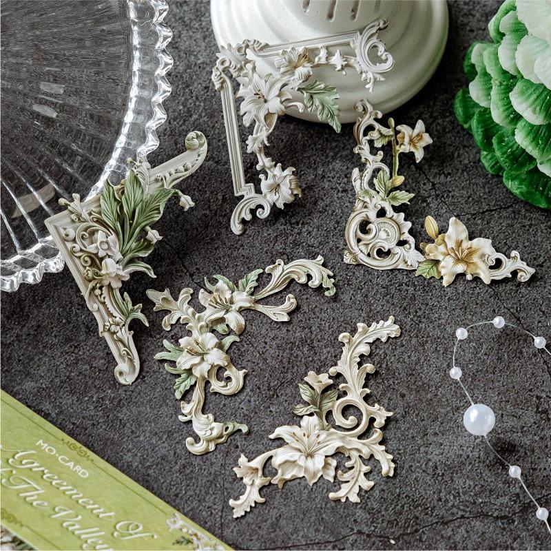 20pcs Vintage Corner Stickers European Style Flower Lace Hollow Materials Scrapbooking Deco Junk Journal Stationery Supplies