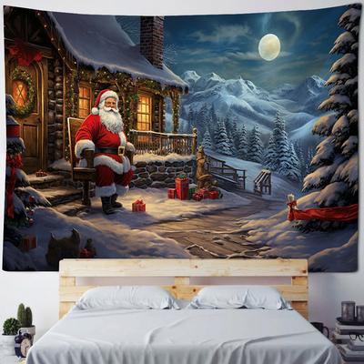Santa Claus Tapestry, Christmas Tree Snow View Fireplace, Christmas Decoration, New Year Posters, Home Gifts, Room Wall Hanging