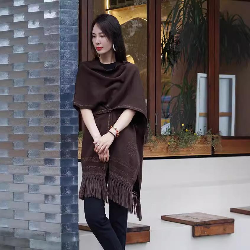 Cardigan Sweater Women'S Knitted Scarf Cape Style Outer With Winter Fringed Shawl Cape Jacket High-End