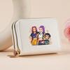 Kpop Hunter Witch Crew Classic Pebble Leather Coin Purse Short Accordion Wallet with Dual Zippers, Multi-Slot Card Holder