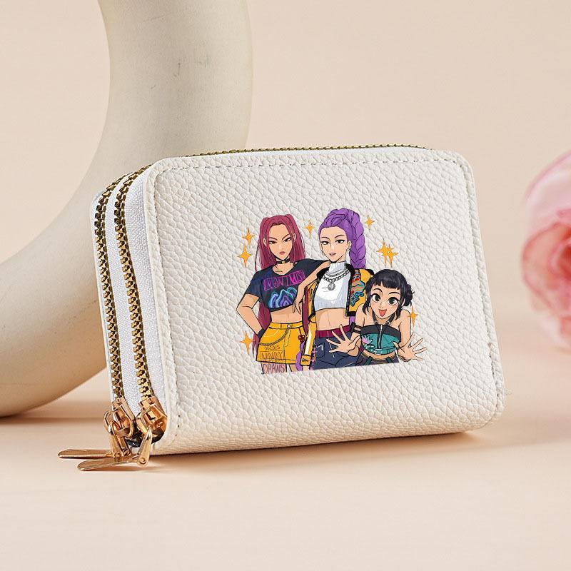 Kpop Hunter Witch Crew Classic Pebble Leather Coin Purse Short Accordion Wallet with Dual Zippers, Multi-Slot Card Holder