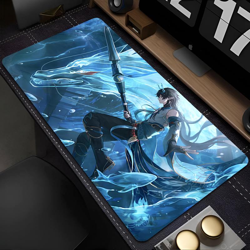Large Gaming Mouse Pad Antislip Desk Mat Stitched Edges Stylish Aqua Fantasy Anime Print Smooth Surface for PC Laptop