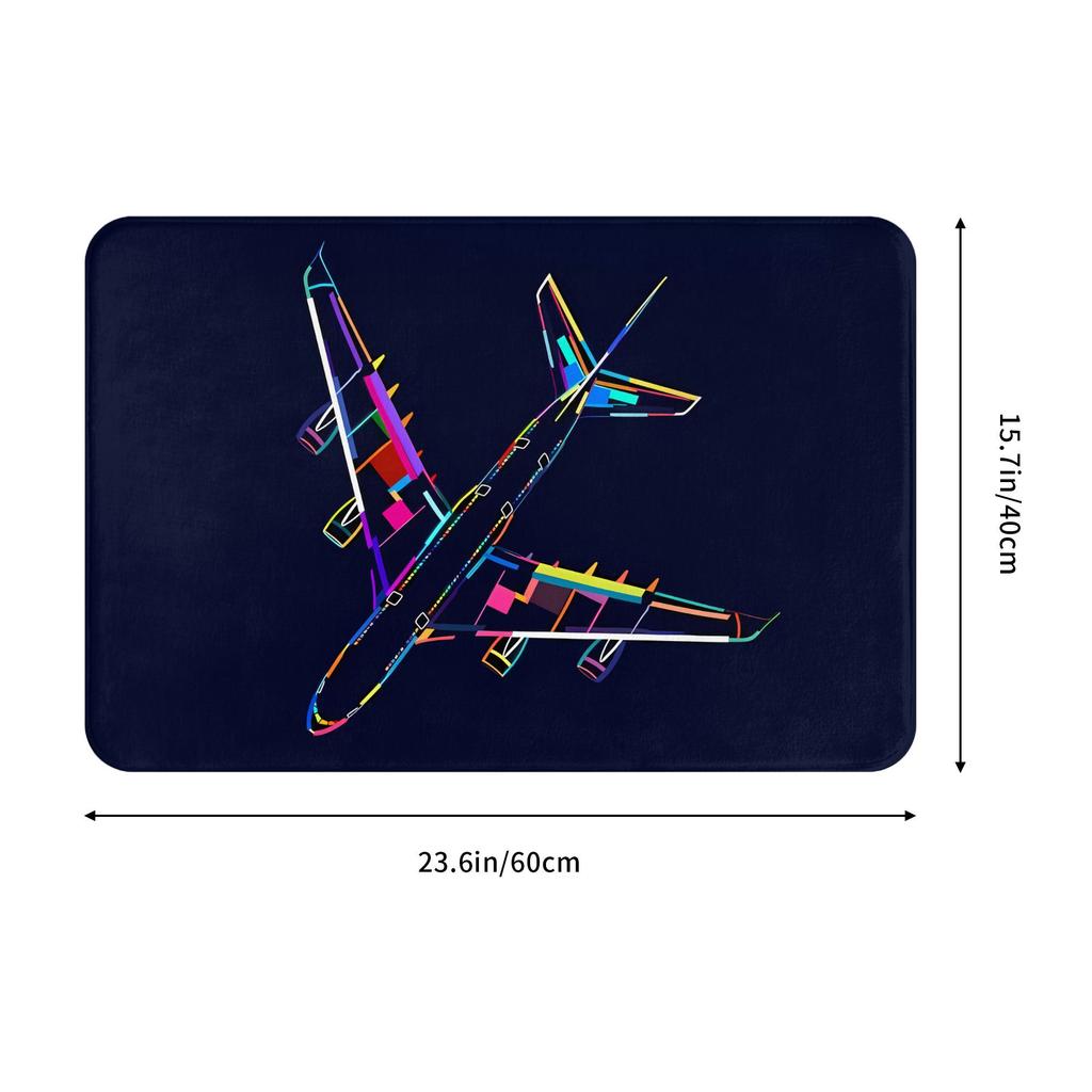 Neon Airplane Cross Design Doormat Dark Blue Background Printed Polyester Machine Washable Entrance Floor Mat