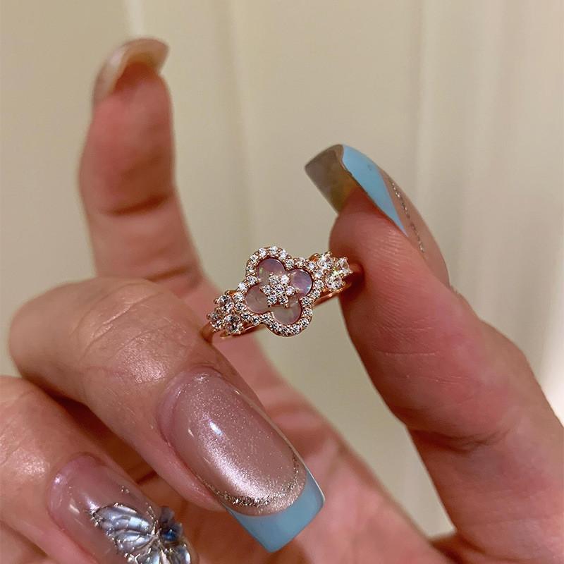 Fashion Zircon Motherofpearl Diamondshaped Open Ring For Women