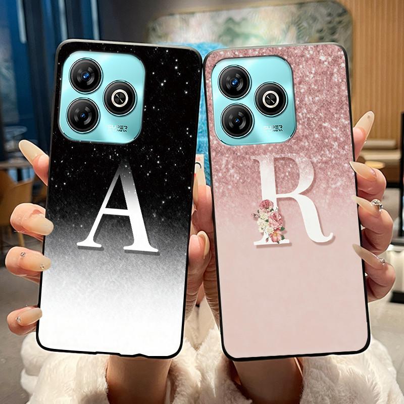 Lucky Letter Jelly Color Simple Phone Case For ZTE Blade A75 4G Soft Black Case ZTE Blade A75 4G Anti-scratch Cover