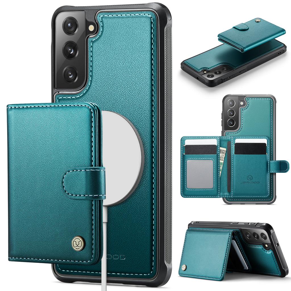 For Samsung Galaxy S22 5G Case JEEHOOD J09 RFID Blocking Card Holder Leather Back Phone Cover Magnetic Case